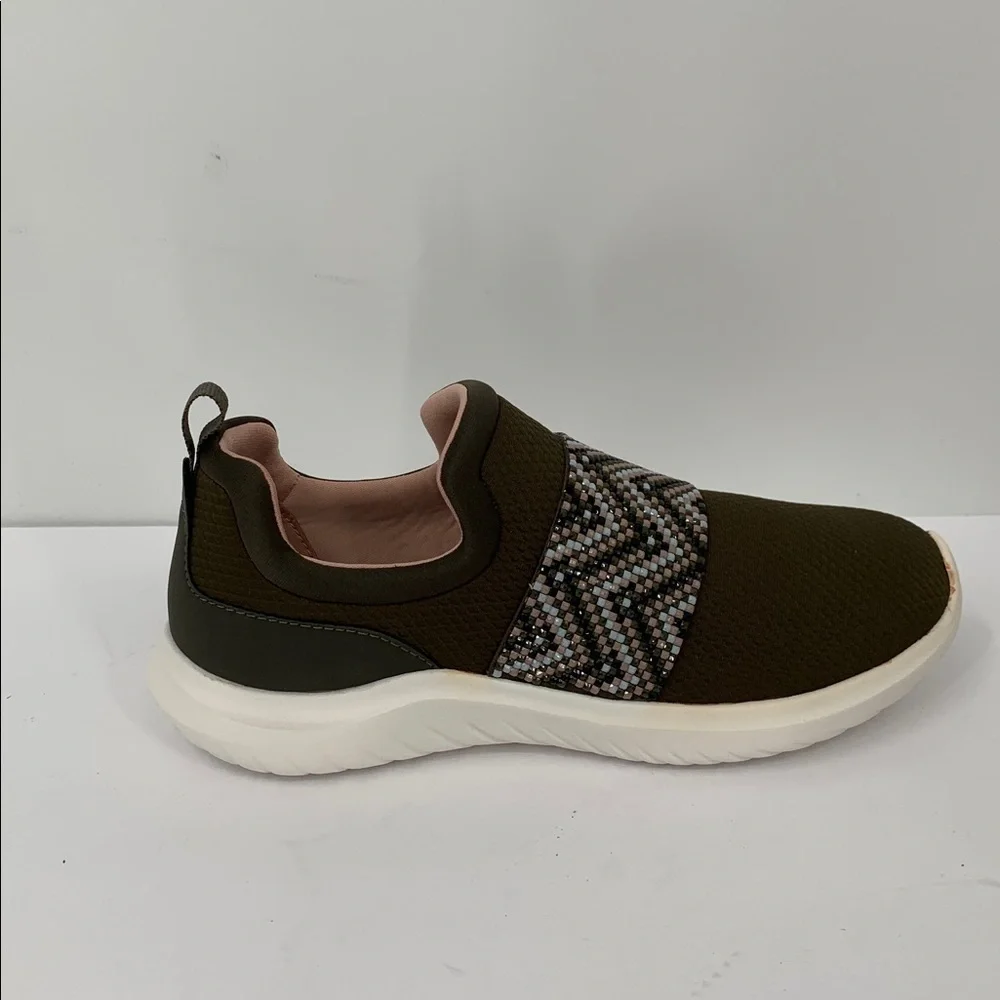 Clarks Cloud Steppers Nova Way slip-on sneakers olive green mosaic chevron 7.5 - Picture 2 of 7